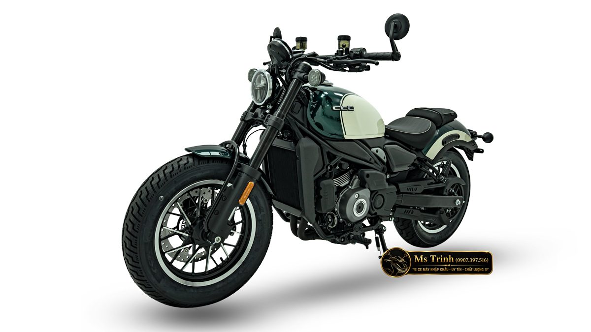 Đầu xe CFMOTO 450CL-C AMT trắng xanh với đèn pha tròn Đầu xe CFMOTO 450CL-C AMT trắng xanh với đèn pha tròn