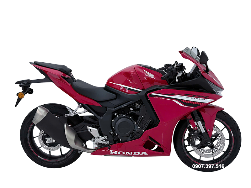 Toàn cảnh chính diện Honda CBR500R Four 2026 màu đỏ với thiết kế cân đối và thể thao