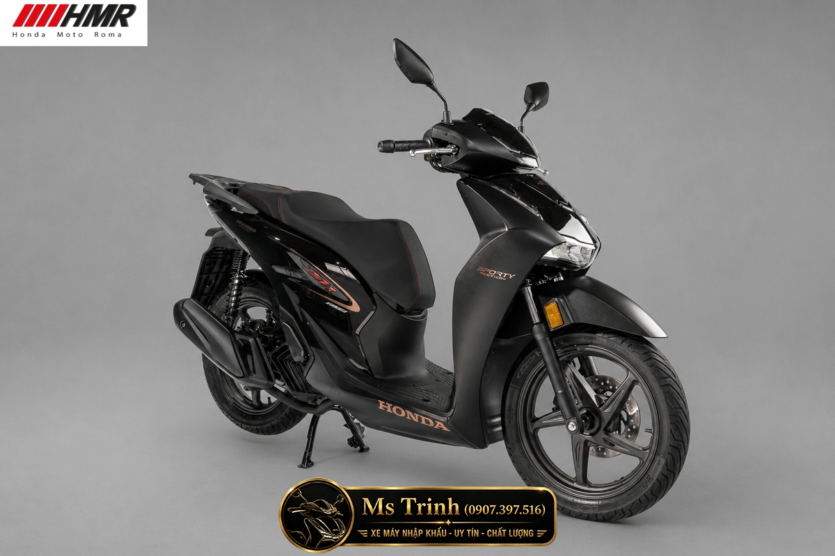 Cận cảnh đầu xe Honda SH150i Sporty Edition 2026 màu đen với phong cách SH Ý sang trọng