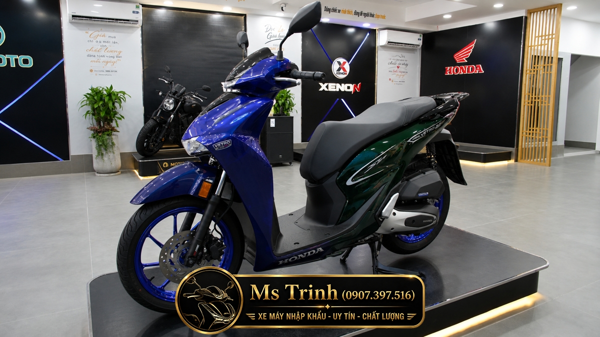 Honda SH150i Vetro Sapphire – Green từ phía trước chính là sắc Vetro Blue Sapphire