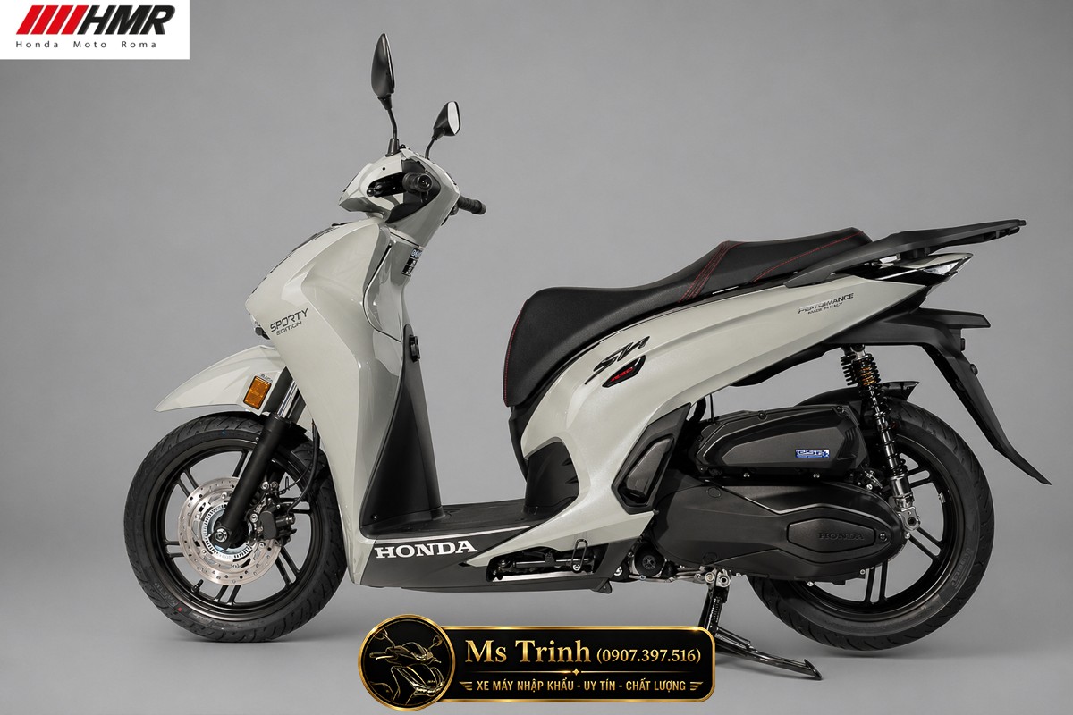 Honda SH350i Sporty 2026 màu xám xi măng nhập Ý với thiết kế tổng thể đậm chất scooter cao cấp châu Âu