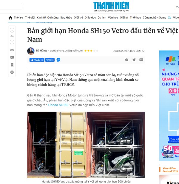 Báo chí viết về Sh Ý - Sh150i Vetro - Sh125i Vetro